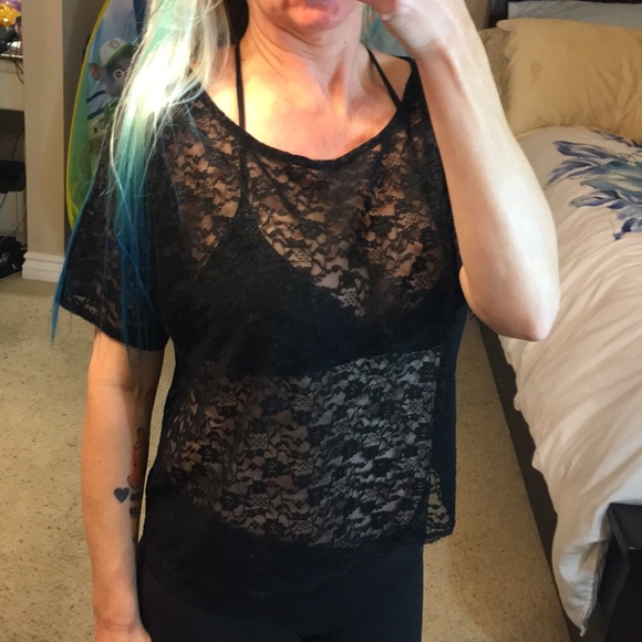 PINK Victoria's Secret Tops - NWOT VS BLACK LACE SHIRT